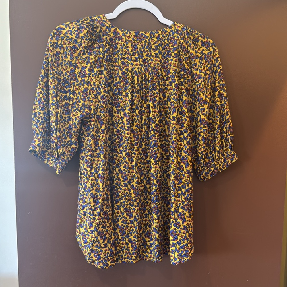 Anthropologie Maeve Floral Button-Front Puff Sleeve Blouse - Picture 6 of 7